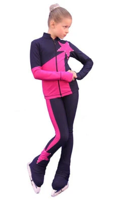 IceDress Figure Skating Outfit - Thermal - Space (Gray Blue Dark With Fuchsia)