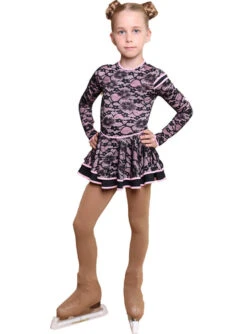 IceDress Figure Skating Dress - Thermal - Duet With Guipure (Black With Pink)