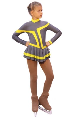 IceDress Figure Skating Dress - Thermal -Choctaw (Gray With Yellow Line)