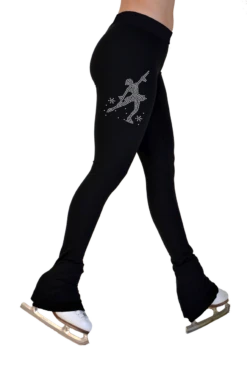 ChloeNoel P622F All Black 3" Waist Band Light Weight Fleece Figure Skating Pants W/ Mini Skating Crystals Combination