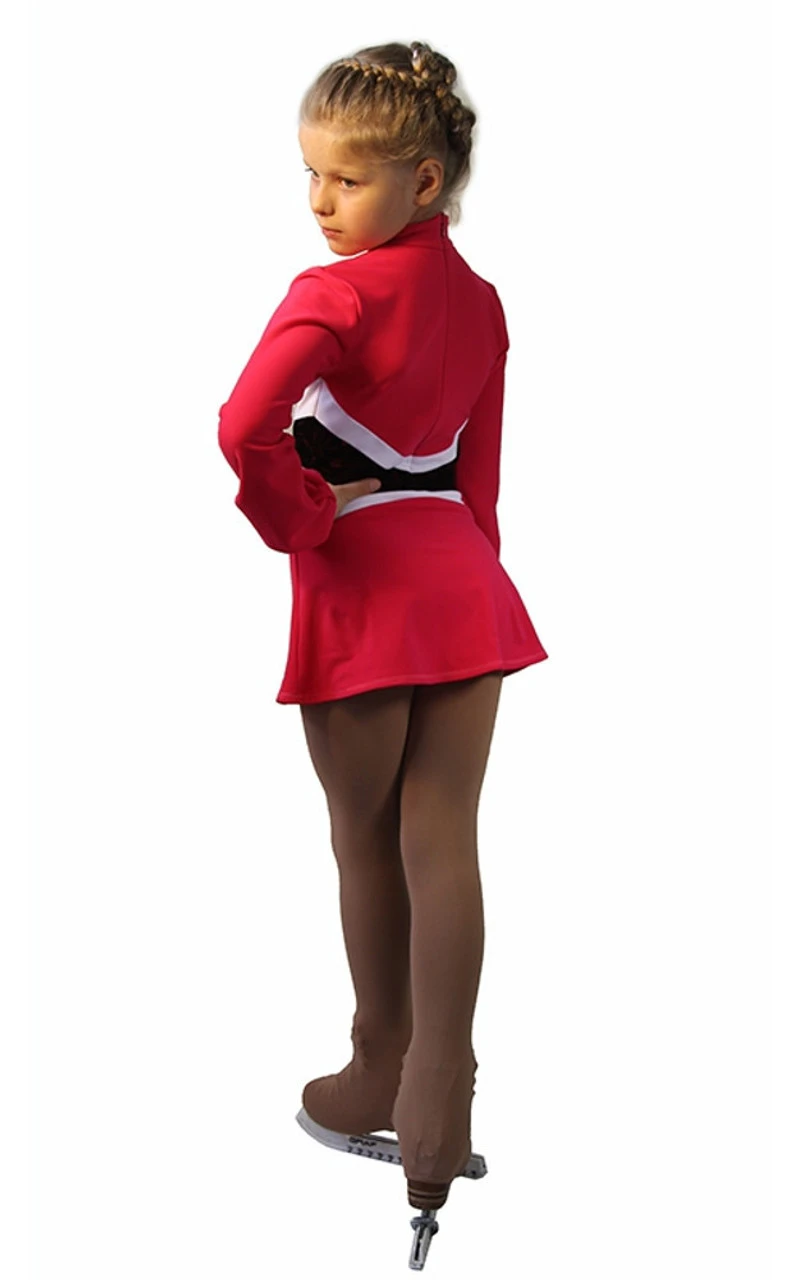 IceDress Figure Skating Dress-Thermal - Jackson (Raspberry With White Belt) 5 IceDress Figure Skating Dress-Thermal - Jackson (Raspberry With White Belt) - Image 3