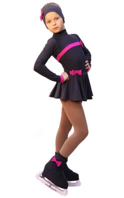 IceDress Figure Skating Dress - Thermal - Bows (25% OFF, Dark Grey And Fuchsia)