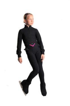 Icedress - Thermal Figure Skating Outfit "Trio" - Cropped Jacket/ Top/ High-Waisted Legging (Black And Fuchsia) -SkateHaven Store 2.1672313268 79856.1672314752