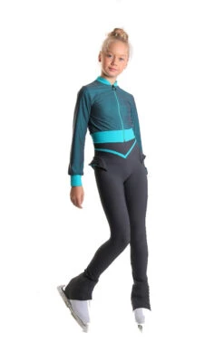 Icedress - Thermal Figure Skating Outfit "Trio" - Cropped Jacket/ Top/ High-Waisted Legging (Grey And Mint) -SkateHaven Store 2.1672313385 93205.1672314766