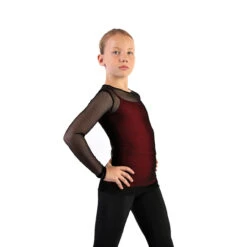 IceDress Ice - Figure Skating Two-Layer Top : Mesh Long Sleeve With Cami Top (Black And Red) -SkateHaven Store 2 1.1672310126 00796.1672314395