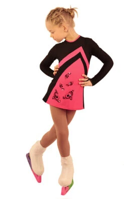 IceDress Figure Skating Dress - Thermal - Velvet (Black With Raspberry, Swirls) -SkateHaven Store 2 94191 94738 52111 63035.1582527187