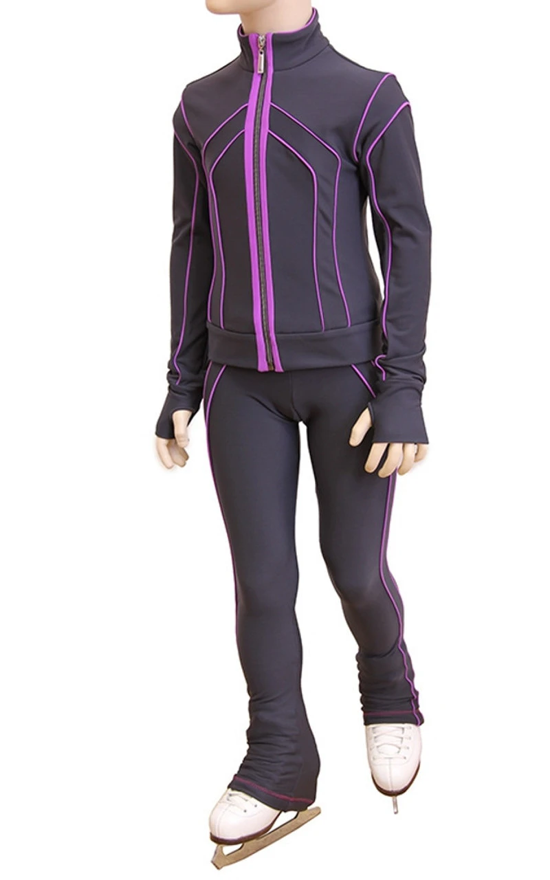 IceDress Figure Skating Thermal Jacket - Kant (Gray With Purple Line) 3 IceDress Figure Skating Thermal Jacket - Kant (Gray With Purple Line)