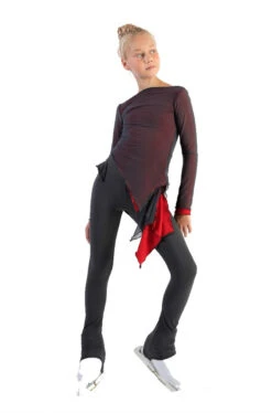 IceDress - Thermal Figure Skating Outfit "Gravity" - Mesh Top And Pants (Red/Grey And Grey) -SkateHaven Store 3.1672312132 61479.1672314642