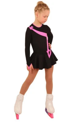 IceDress Figure Skating Dress - Thermal - Bows 2 (Black With Bright Pink) -SkateHaven Store 318a598d503d 60391 58182.1582485539