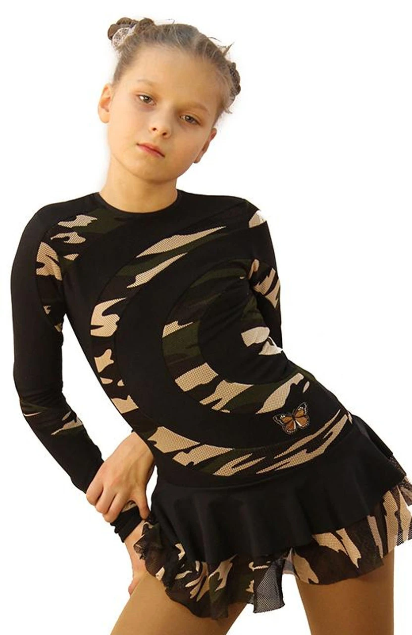 IceDress Figure Skating Dress - Thermal - Serpentine (Black And Military Light) 3 IceDress Figure Skating Dress - Thermal - Serpentine (Black And Military Light)