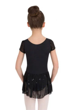 Capezio Little Girls' Sequined Puff Sleeve Dress -SkateHaven Store 3948C Capezio Childs Sequined Puff Sleeve Dress BLK 2 49941.1571397714