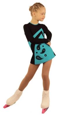 IceDress Figure Skating Dress - Thermal - Velvet (Black With Turquoise, Ornament)