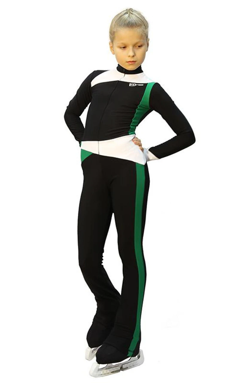 IceDress - Figure Skating Training Overalls - Skating (Black, Green And White) 3 IceDress - Figure Skating Training Overalls - Skating (Black, Green And White)