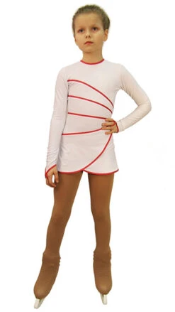 IceDress Figure Skating Dress-Thermal - Grace (White With Raspberry Line)