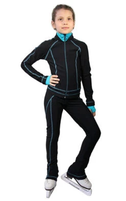 IceDress Figure Skating Thermal Jacket -Todes(Black With Turquoise Line)