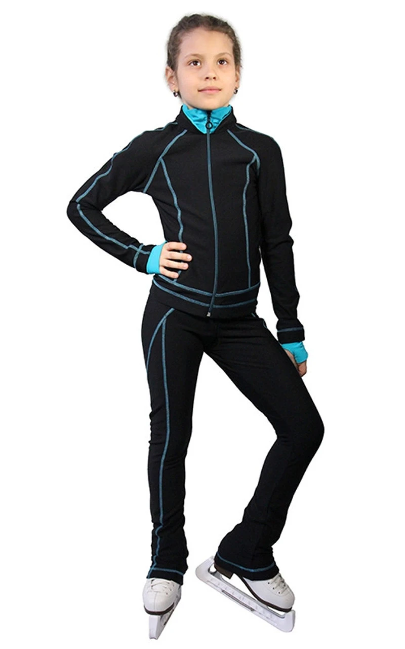 IceDress Figure Skating Outfit - Thermal -Todes(Black With Turquoise Line) 4 IceDress Figure Skating Outfit - Thermal -Todes(Black With Turquoise Line) - Image 2