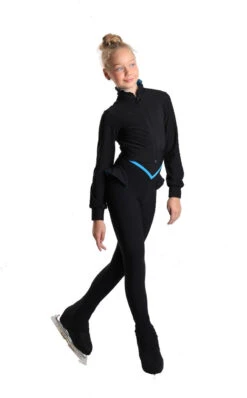 Icedress - Thermal Figure Skating Outfit "Trio" - Cropped Jacket/ Top/ High-Waisted Legging (Black And Blue) -SkateHaven Store 4.1672313224 41282.1672314745