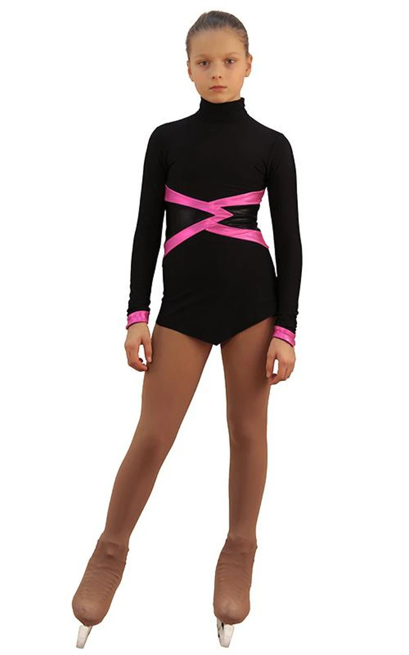 IceDress Figure Skating Dress - Thermal - Jackson 2 (Black With Pink And Black Lycra) 4 IceDress Figure Skating Dress - Thermal - Jackson 2 (Black With Pink And Black Lycra) - Image 2