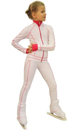 IceDress Figure Skating Outfit - Thermal -Todes(White With Raspberry Line)