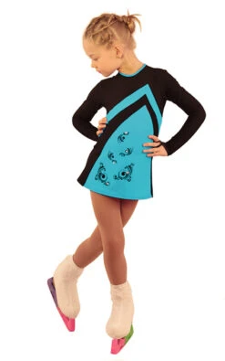 IceDress Figure Skating Dress - Thermal - Velvet (Black With Turquoise, Swirls) -SkateHaven Store 4 95326 28760 08811 09810.1582515378