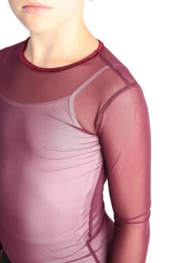 IceDress - Figure Skating Two-Layer Top : Mesh Long Sleeve With Cami Top (Burgundy And White) -SkateHaven Store 5.1672309831 23176.1672314344