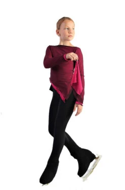 IceDress - Thermal Figure Skating Outfit "Gravity" - Mesh Top And Pants (Fuchsia/Burgundy And Black)