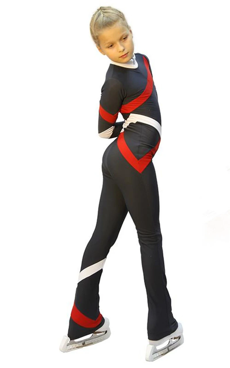 IceDress - Figure Skating Training Overalls - Quad (Dark Grey, Red And White) 4 IceDress - Figure Skating Training Overalls - Quad (Dark Grey, Red And White) - Image 2