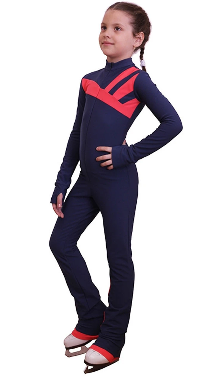 IceDress - Figure Skating Training Overalls - Rays (Blue And Coral) 4 IceDress - Figure Skating Training Overalls - Rays (Blue And Coral) - Image 2