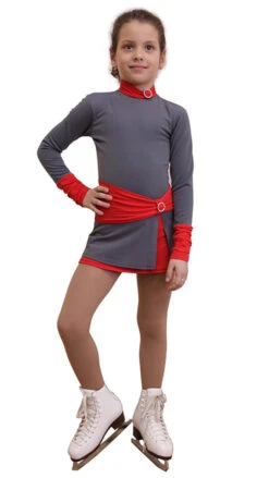 IceDress Figure Skating Dress-Thermal - Oriental (Gray And Red)