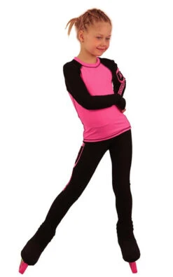 IceDress Figure Skating Outfit - Thermal - IceDress Lite (Linglish With Leggings) (Black With Pink)