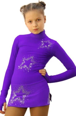 IceDress Figure Skating Dress - Thermal - Super Star (Purple With Rhinestones)