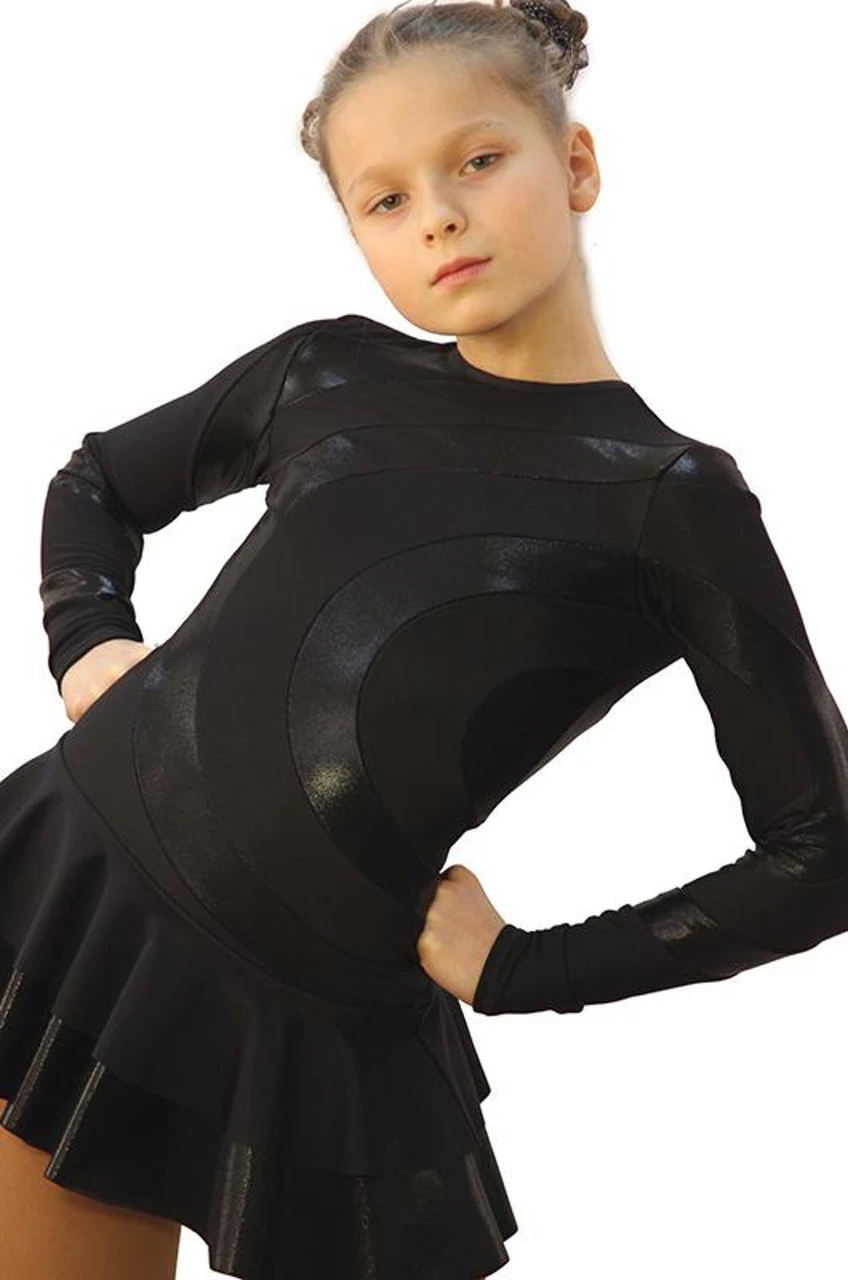IceDress Figure Skating Dress - Thermal - Serpentine (Black With Black Lycra) 5 IceDress Figure Skating Dress - Thermal - Serpentine (Black With Black Lycra) - Image 3