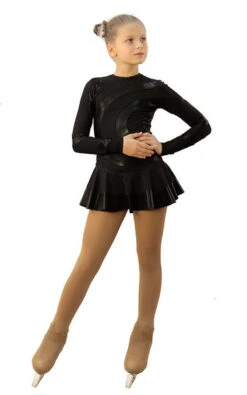 IceDress Figure Skating Dress - Thermal - Serpentine (Black With Black Lycra)