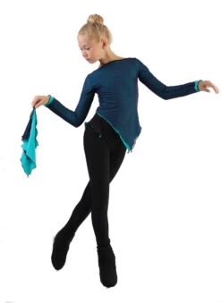 IceDress - Thermal Figure Skating Outfit "Gravity" - Mesh Top And Pants (Turquoise/Blue And Black) -SkateHaven Store 8.1672311852 49608.1672314627
