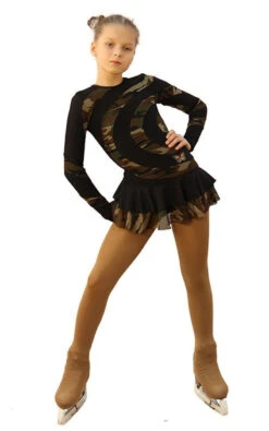 IceDress Figure Skating Dress - Thermal - Serpentine (Black And Military Dark)