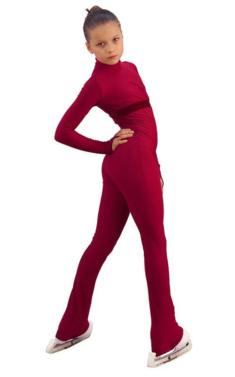 IceDress Figure Skating Overalls - Thermal - Style (Bordeaux With Velvet Trim) 5 IceDress Figure Skating Overalls - Thermal - Style (Bordeaux With Velvet Trim) - Image 3