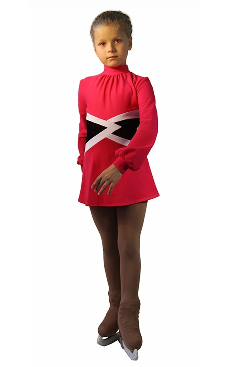 IceDress Figure Skating Dress-Thermal - Jackson (Raspberry With White Belt) 4 IceDress Figure Skating Dress-Thermal - Jackson (Raspberry With White Belt) - Image 2
