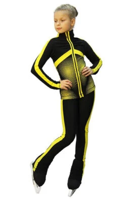 IceDress Figure Skating Outfit - Thermal - Jump (Black With Yellow Stripes)
