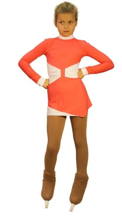 IceDress Figure Skating Dress - Oriental-2 (Coral Fnd White)