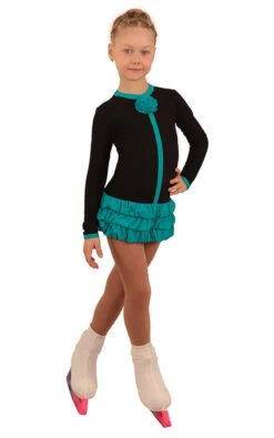 IceDress Figure Skating Dress - Thermal - Buff (Black With Turquoise)