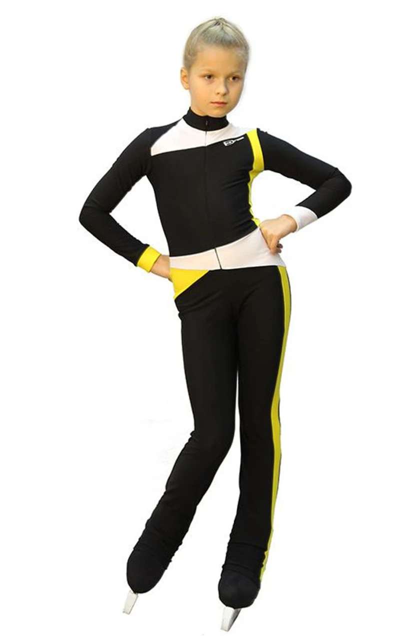 IceDress - Figure Skating Training Overalls - Skating (Black, Yellow And White) 3 IceDress - Figure Skating Training Overalls - Skating (Black, Yellow And White)