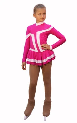 IceDress Figure Skating Dress - Thermal -Choctaw ( Fuchsia With White Line)