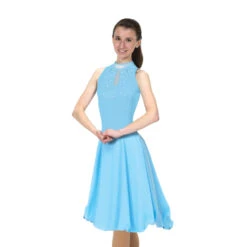 Jerry's Ice Skating Keyhole Dance Dress - Solitaire Style F22018 -SkateHaven Store D22018R Crystal Blue Front 22343.1662646025