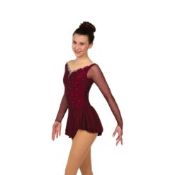 Jerry's Ice Skating Scalloped Sweetheart Dress - Solitaire Style F22014 -SkateHaven Store F22014R Wine C Tone Front 71138.1662642129
