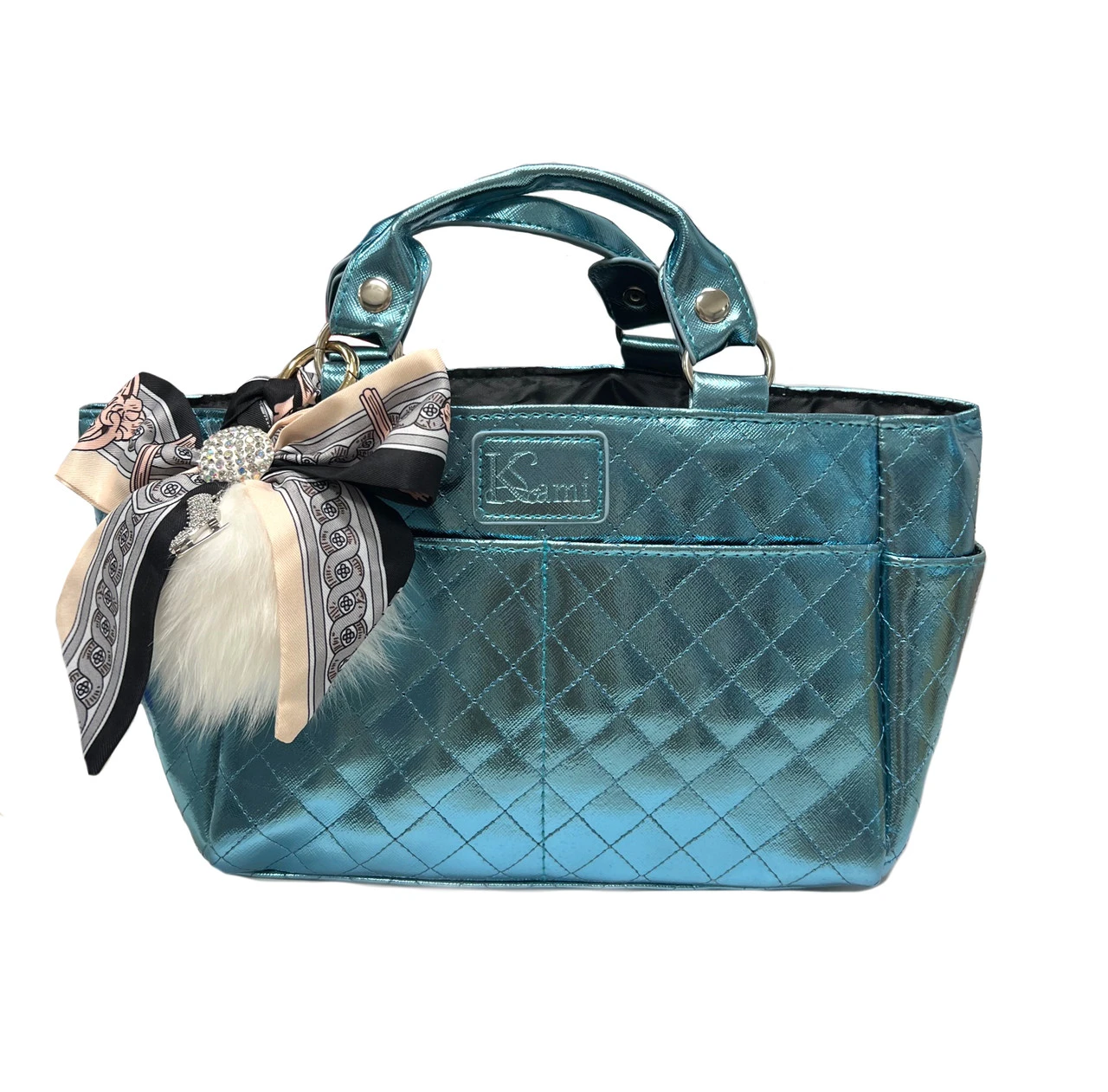 Kami-So Ice Skating Rink Tote - (Aquamarine) With Bow Keychain (Beige) 3 Kami-So Ice Skating Rink Tote - (Aquamarine) With Bow Keychain (Beige)