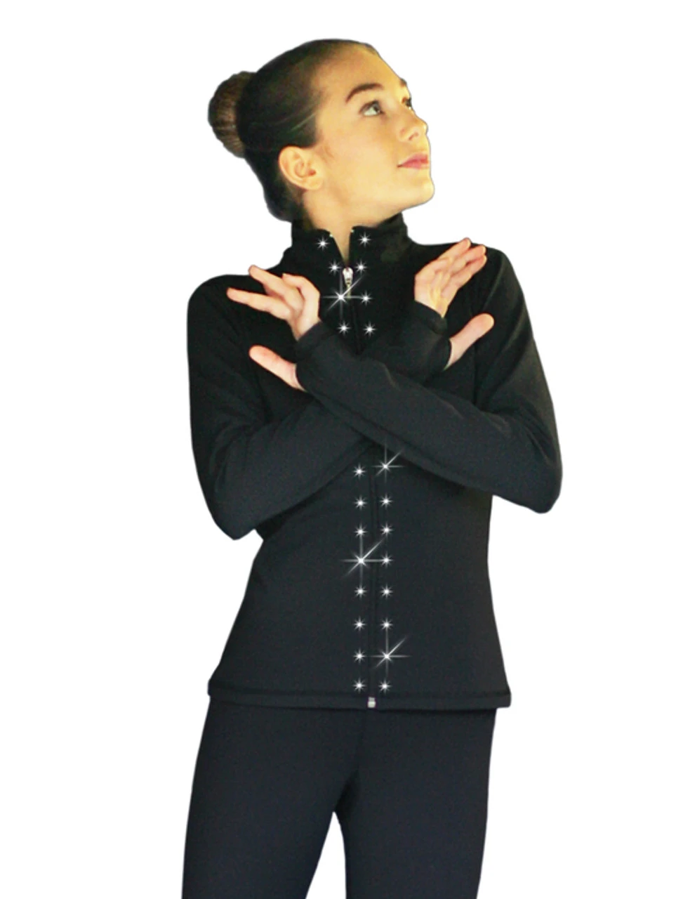 ChloeNoel JS735 Solid Color Elite Figure Skating Jacket W/ Thumb Holes W/ Thumb Holes And Swarovski Crystal Design 3 ChloeNoel JS735 Solid Color Elite Figure Skating Jacket W/ Thumb Holes W/ Thumb Holes And Swarovski Crystal Design