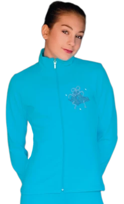 ChloeNoel JT811 Solid Fleece Fitted Elite Figure Skating Jacket W/ Blue Ribbon Crystals Combination