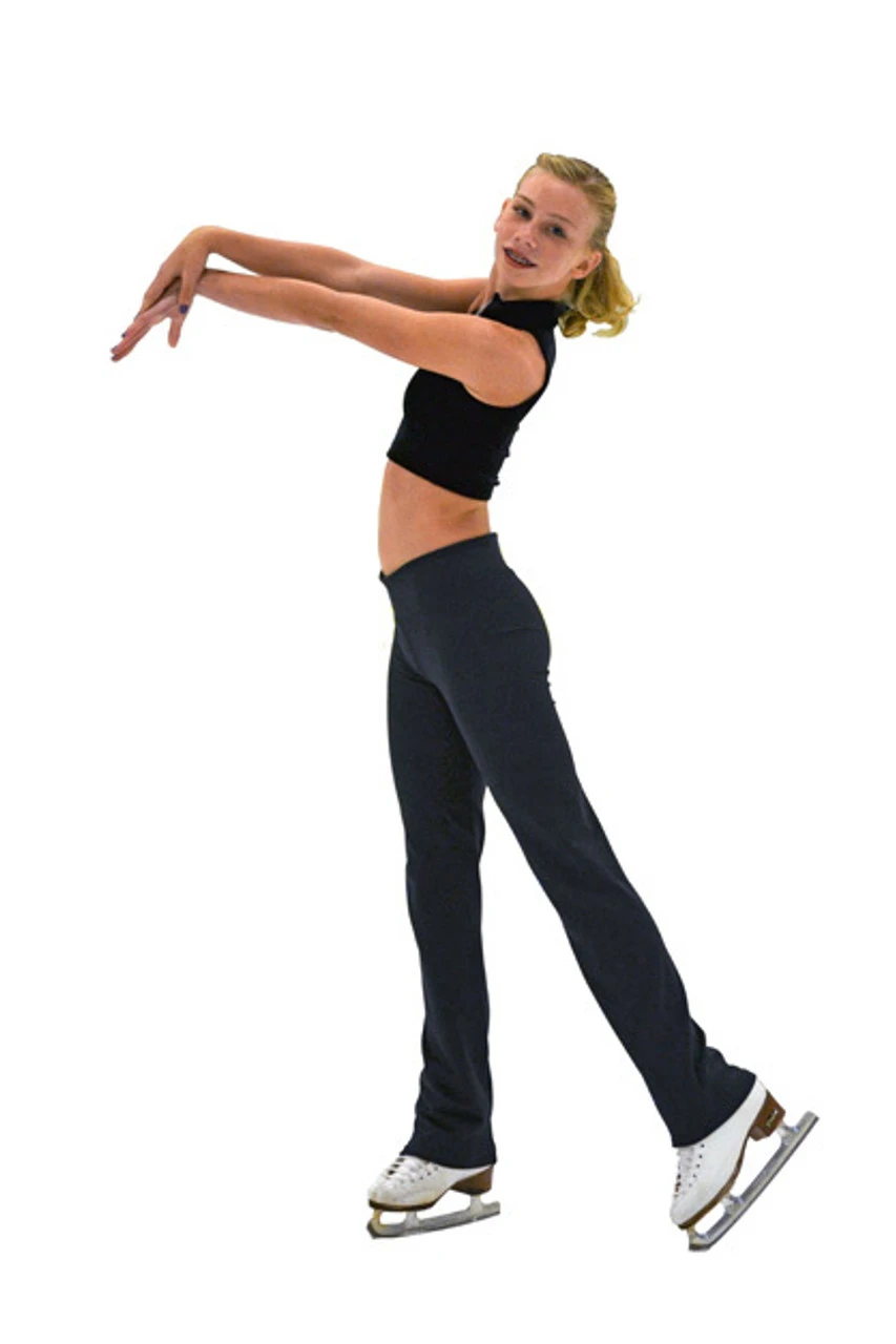 ChloeNoel P49 All Black 3Inch Waist Band Straight Cut Skate / Yoga / Dance Figure Skating Pants 3 ChloeNoel P49 All Black 3Inch Waist Band Straight Cut Skate / Yoga / Dance Figure Skating Pants