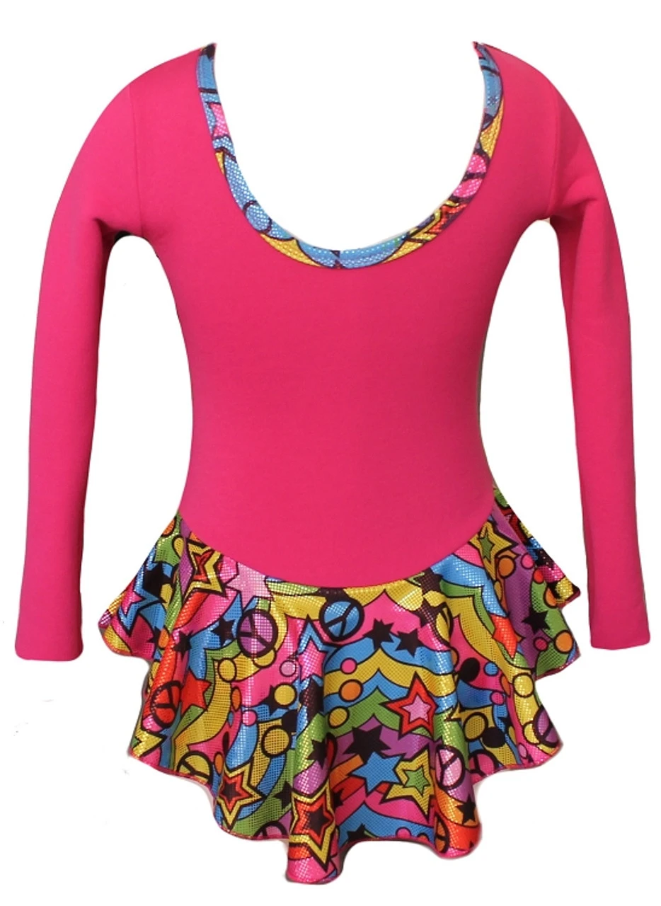 Pink "Peace & Stars" Ice Skating Dress With "Pair Of Skates" Design 5 Pink "Peace & Stars" Ice Skating Dress With "Pair Of Skates" Design - Image 3