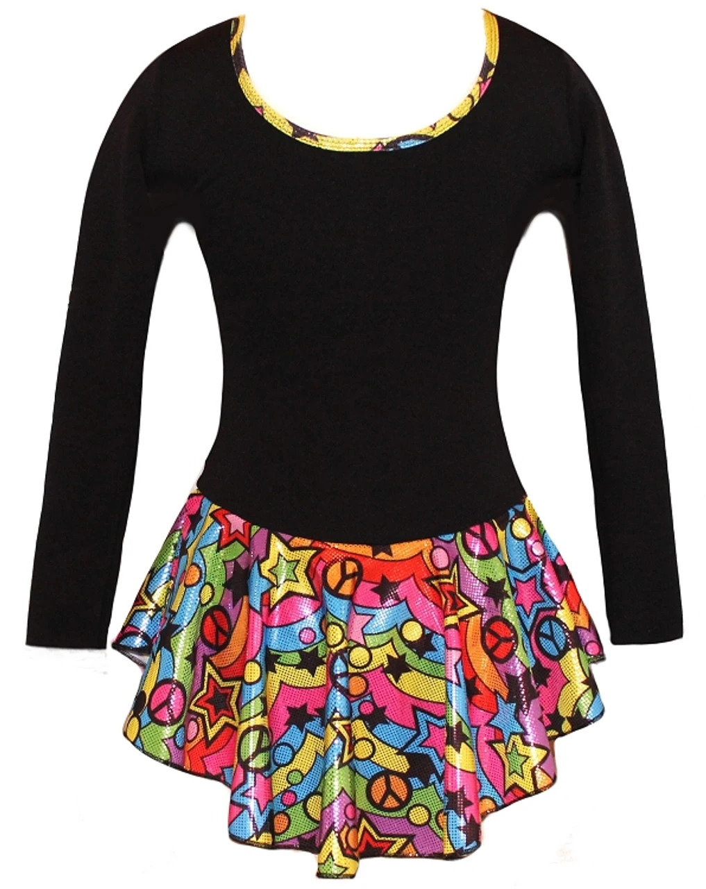 Black "Peace & Stars" Ice Skating Dress With "Peace & Stars" Rhinestone Applique 4 Black "Peace & Stars" Ice Skating Dress With "Peace & Stars" Rhinestone Applique - Image 2